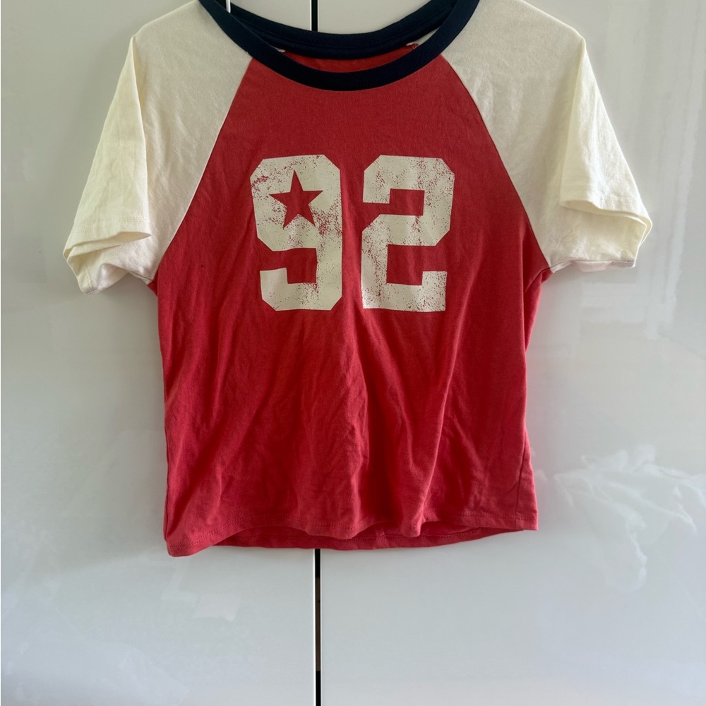 Red and White Cropped Shirt
